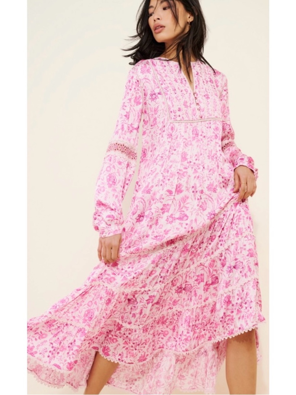 Anthropologie Payal Jain Floral Long Sleeve Midi Dress XS
